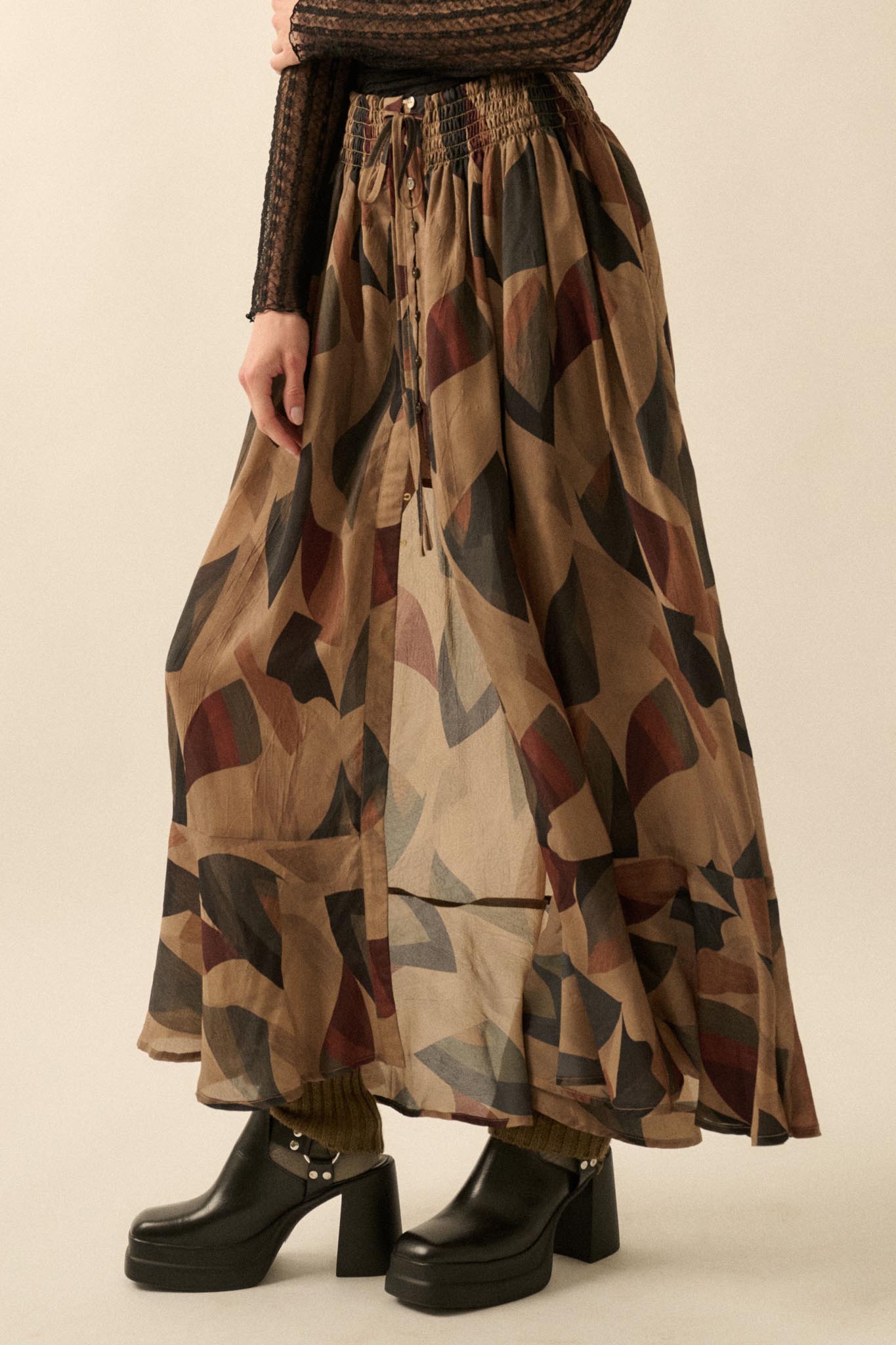 Modern Classic Abstract-Print Buttoned Maxi Skirt - ShopPromesa
