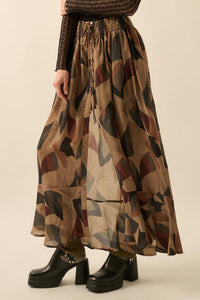 Modern Classic Abstract-Print Buttoned Maxi Skirt - ShopPromesa