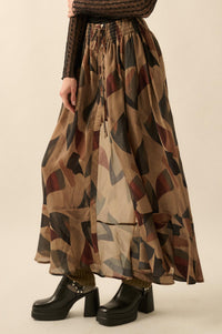 Modern Classic Abstract-Print Buttoned Maxi Skirt - ShopPromesa