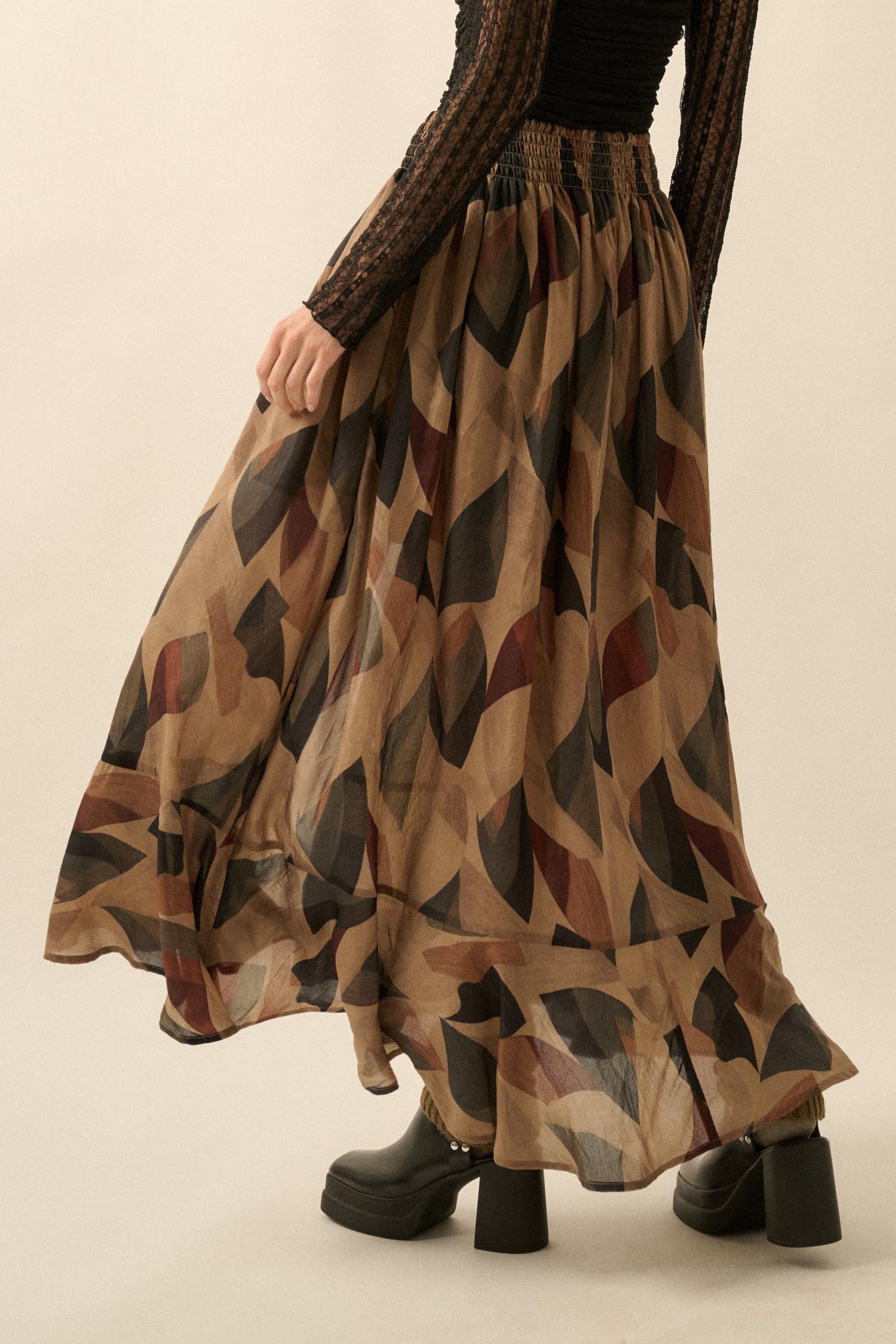 Modern Classic Abstract-Print Buttoned Maxi Skirt - ShopPromesa