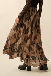 Modern Classic Abstract-Print Buttoned Maxi Skirt - ShopPromesa