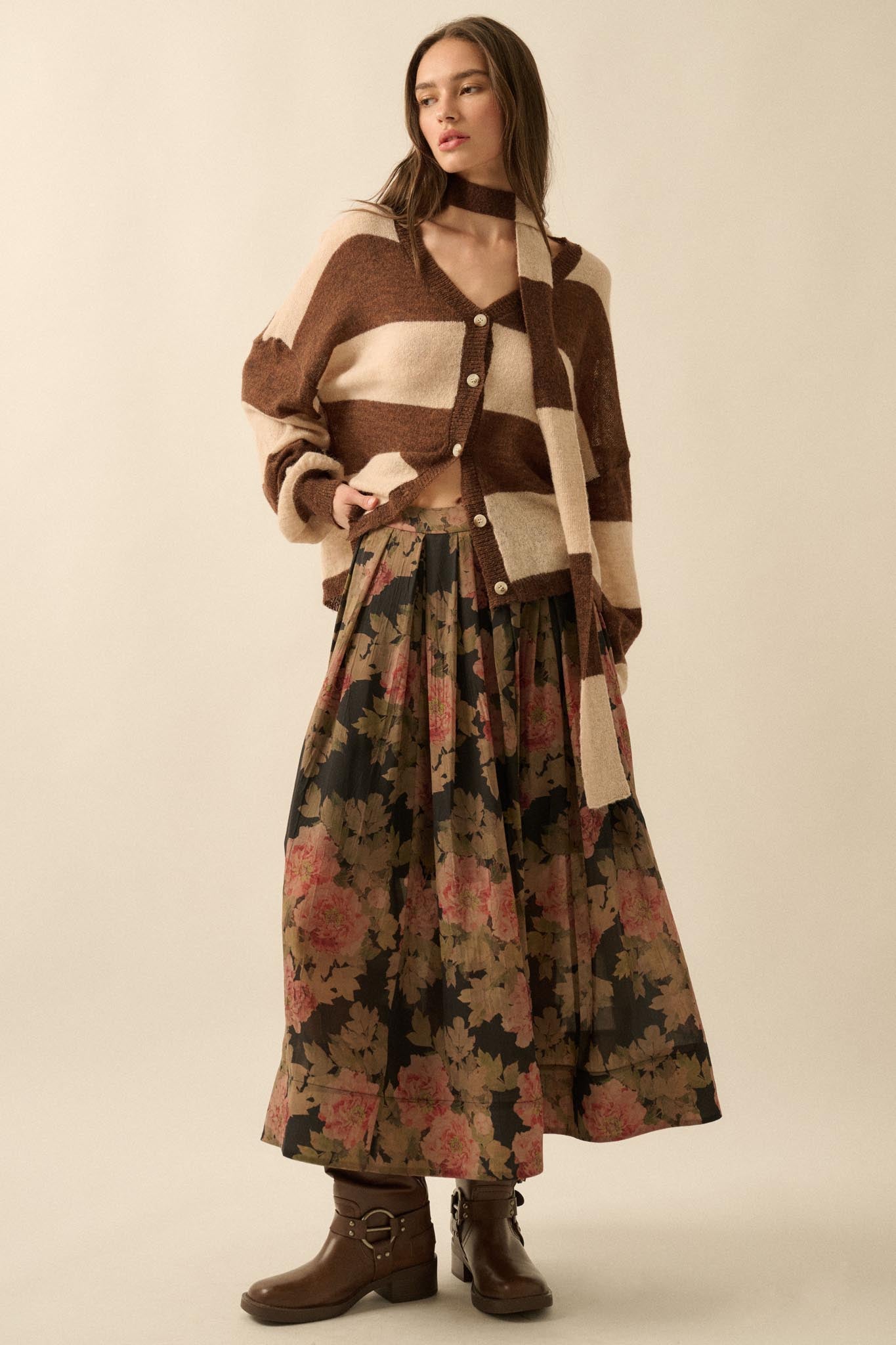 Blooming Tranquility Pleated Floral Midi Skirt - ShopPromesa