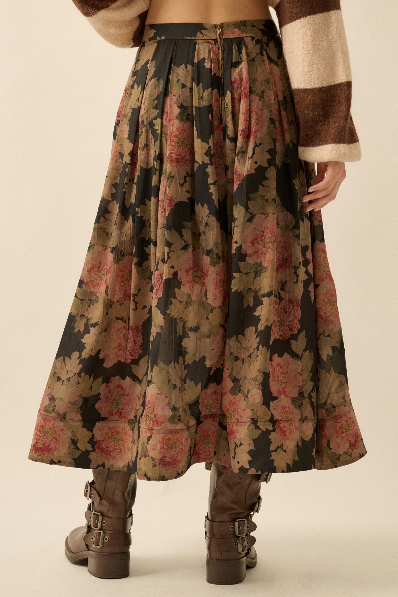 Blooming Tranquility Pleated Floral Midi Skirt - ShopPromesa