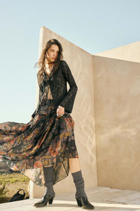 Garden Ramble Smocked Floral Chiffon Maxi Skirt - ShopPromesa