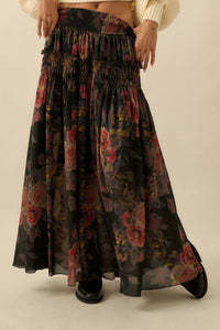 Garden Ramble Smocked Floral Chiffon Maxi Skirt - ShopPromesa