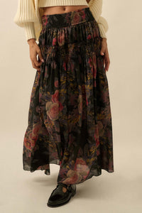 Garden Ramble Smocked Floral Chiffon Maxi Skirt - ShopPromesa