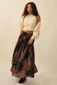 Garden Ramble Smocked Floral Chiffon Maxi Skirt - ShopPromesa
