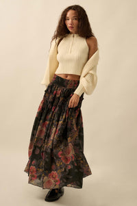 Garden Ramble Smocked Floral Chiffon Maxi Skirt - ShopPromesa