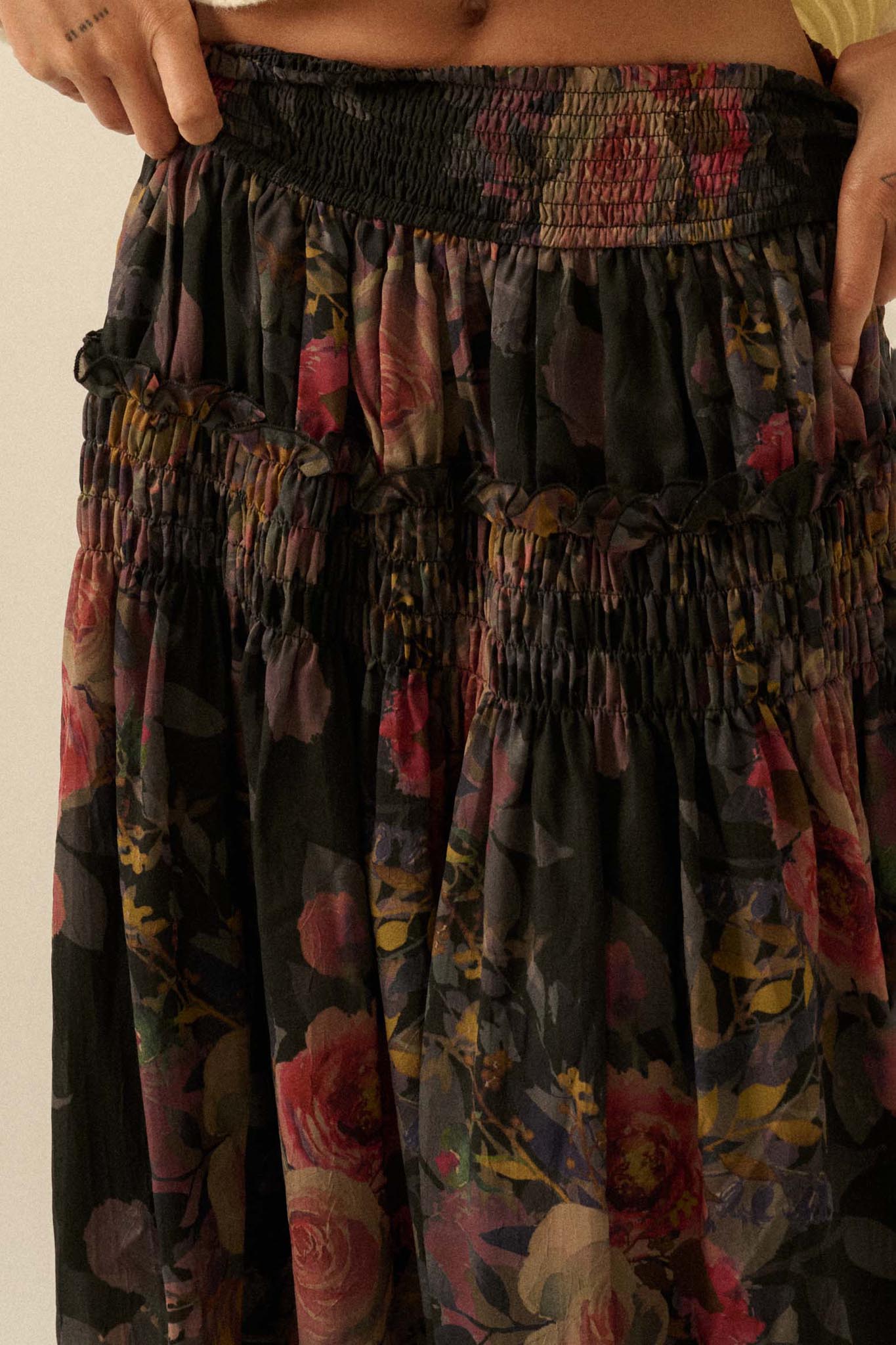 Garden Ramble Smocked Floral Chiffon Maxi Skirt - ShopPromesa