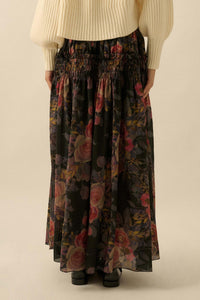 Garden Ramble Smocked Floral Chiffon Maxi Skirt - ShopPromesa