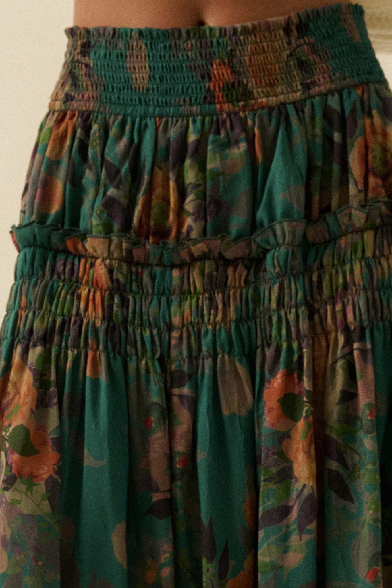 Garden Ramble Smocked Floral Chiffon Maxi Skirt - ShopPromesa
