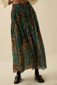 Garden Ramble Smocked Floral Chiffon Maxi Skirt - ShopPromesa