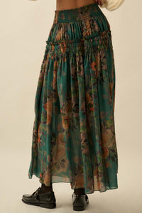 Garden Ramble Smocked Floral Chiffon Maxi Skirt - ShopPromesa