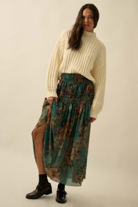 Garden Ramble Smocked Floral Chiffon Maxi Skirt - ShopPromesa