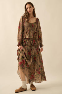 Garden Ramble Smocked Floral Chiffon Maxi Skirt - ShopPromesa