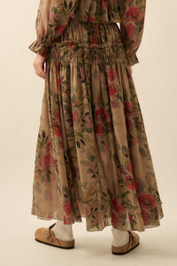 Garden Ramble Smocked Floral Chiffon Maxi Skirt - ShopPromesa