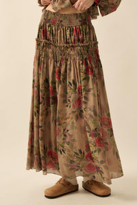 Garden Ramble Smocked Floral Chiffon Maxi Skirt - ShopPromesa