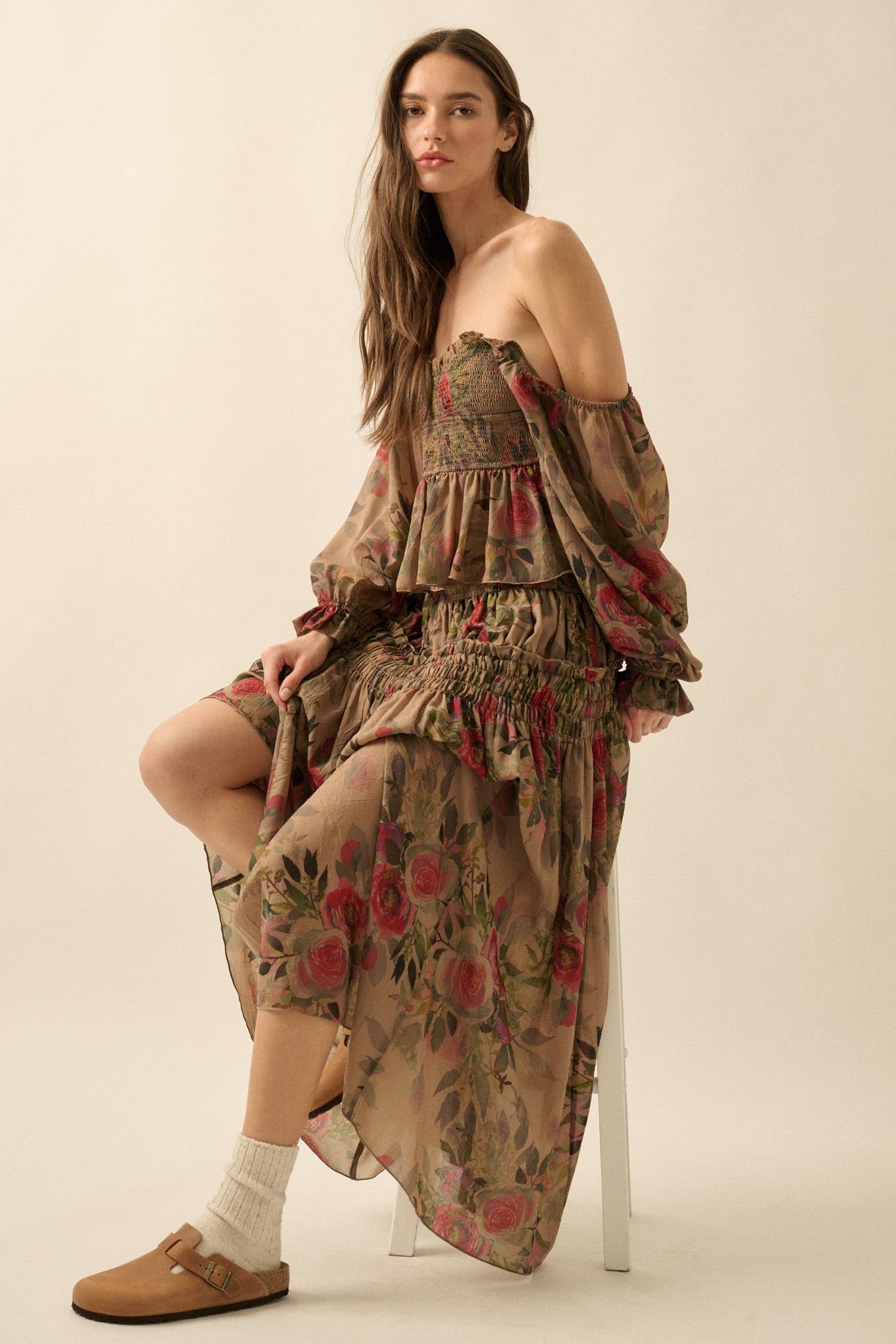 Garden Ramble Smocked Floral Chiffon Maxi Skirt - ShopPromesa