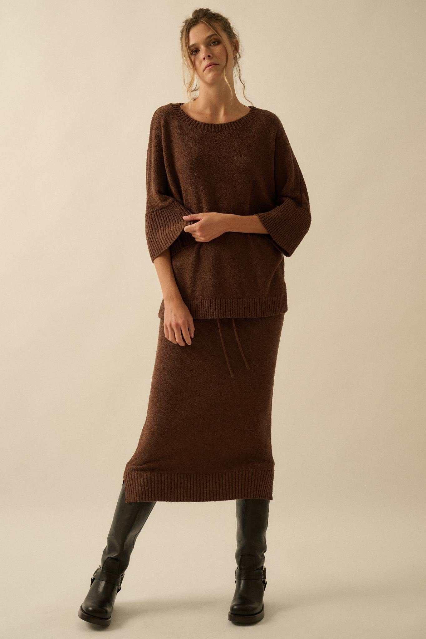 Promise the Label Textured Knit Sweater Midi Skirt - ShopPromesa