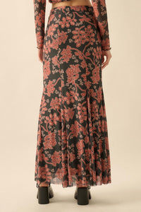 Going for Baroque Floral Mesh Godet Maxi Skirt - ShopPromesa