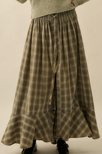 Off the Trail Plaid Flannel Button-Up Maxi Skirt - ShopPromesa