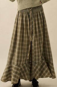 Off the Trail Plaid Flannel Button-Up Maxi Skirt - ShopPromesa