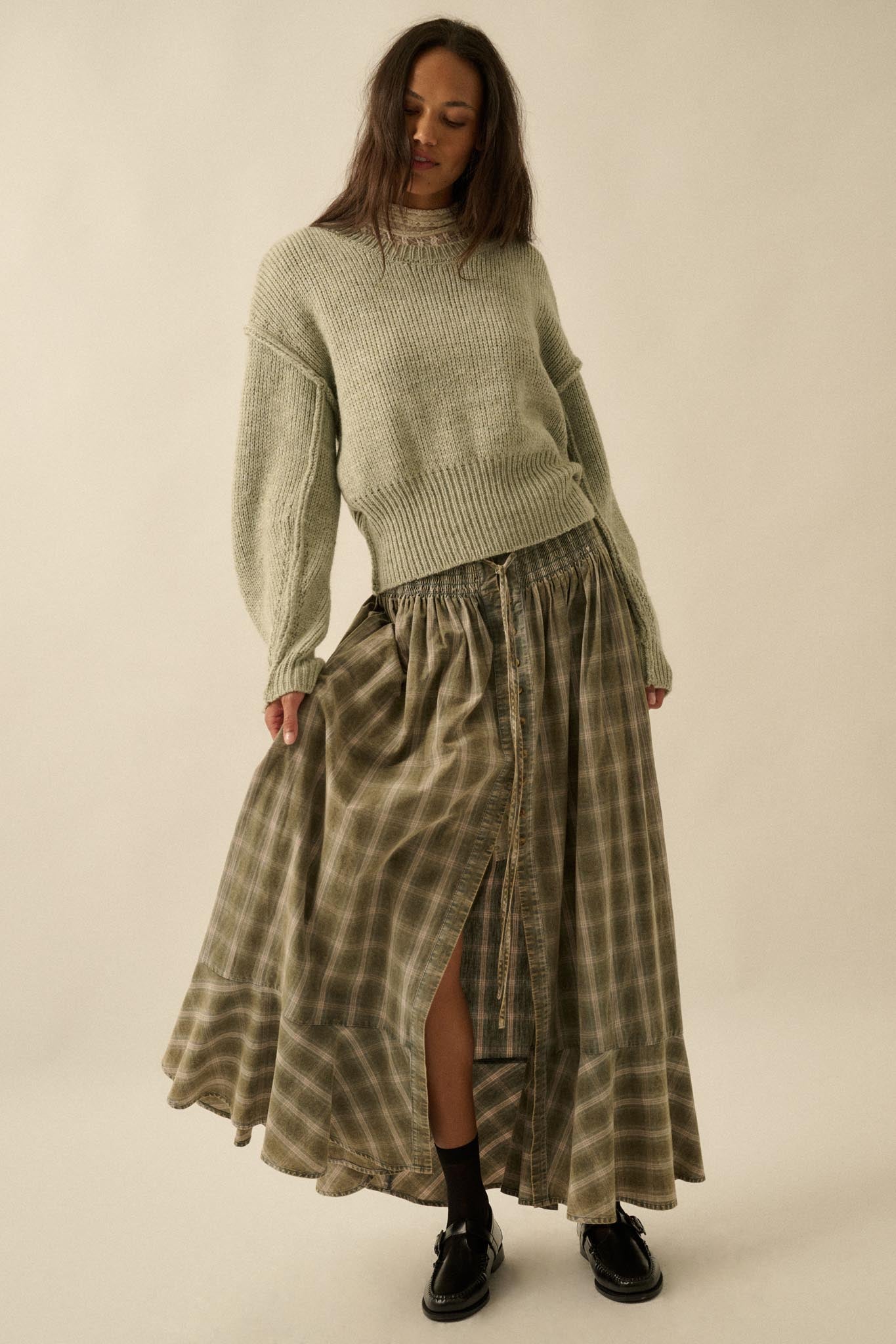 Off the Trail Plaid Flannel Button-Up Maxi Skirt - ShopPromesa