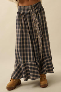Off the Trail Plaid Flannel Button-Up Maxi Skirt - ShopPromesa