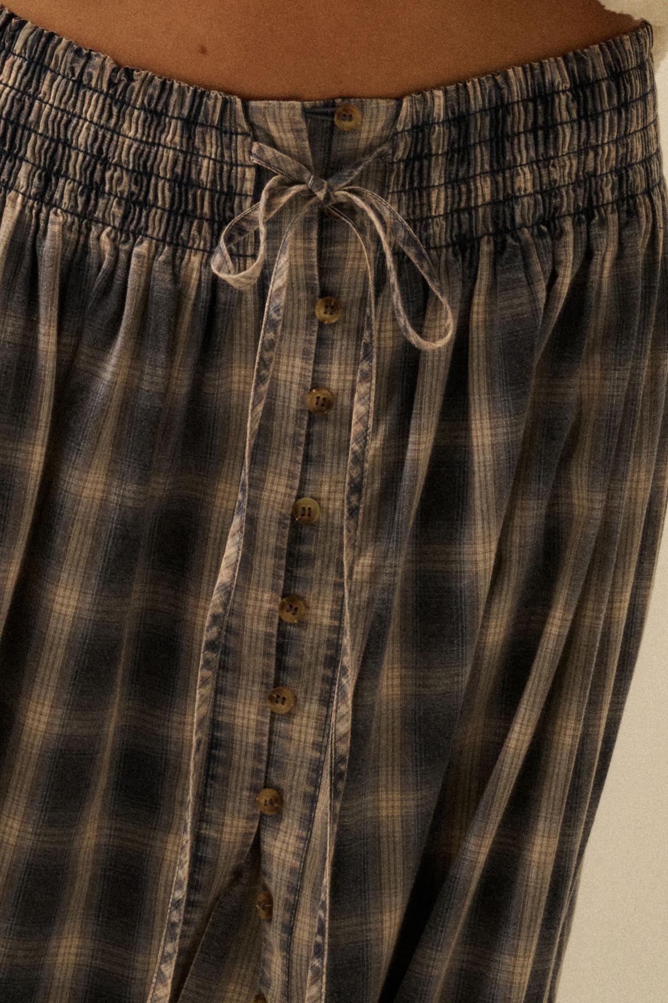 Off the Trail Plaid Flannel Button-Up Maxi Skirt - ShopPromesa