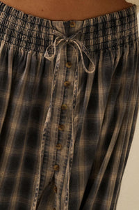 Off the Trail Plaid Flannel Button-Up Maxi Skirt - ShopPromesa