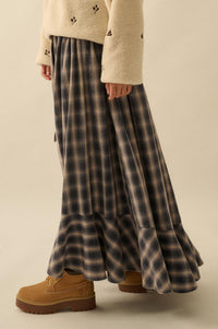 Off the Trail Plaid Flannel Button-Up Maxi Skirt - ShopPromesa