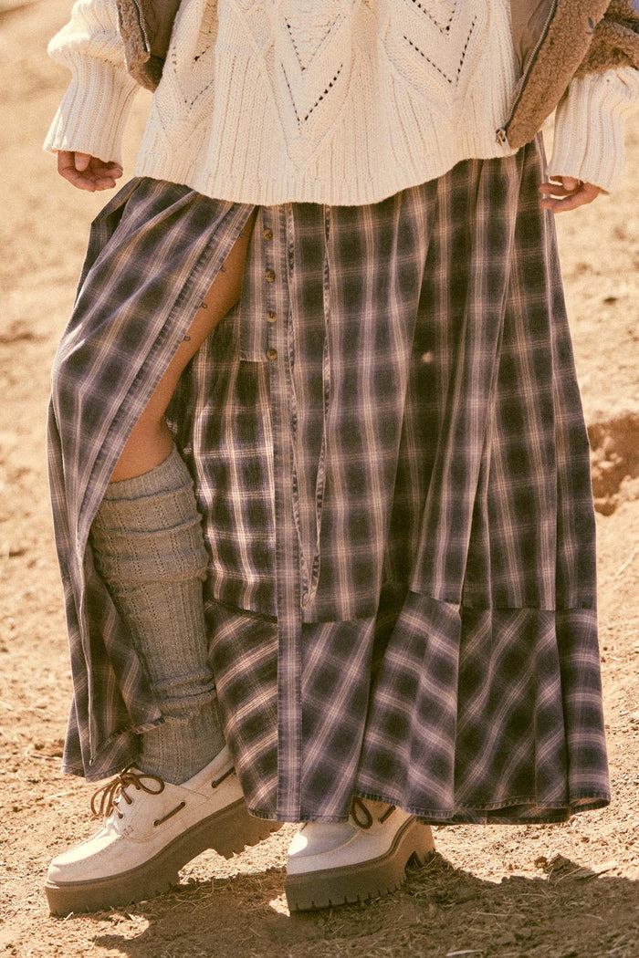 Off the Trail Plaid Flannel Button-Up Maxi Skirt - ShopPromesa