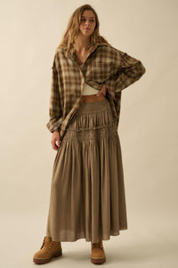 Love You More Smocked Tonal-Stripe Maxi skirt - ShopPromesa