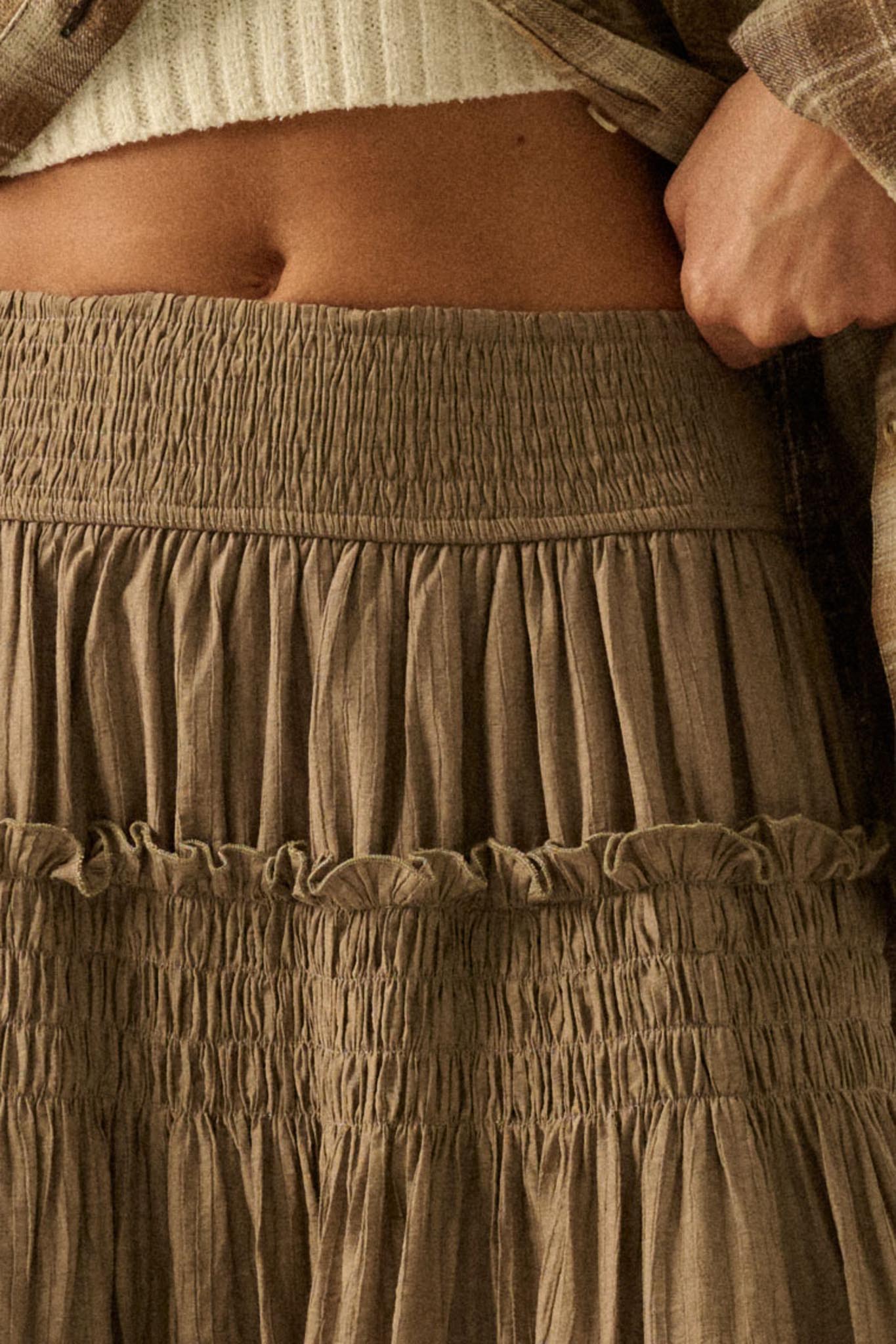 Love You More Smocked Tonal-Stripe Maxi skirt - ShopPromesa