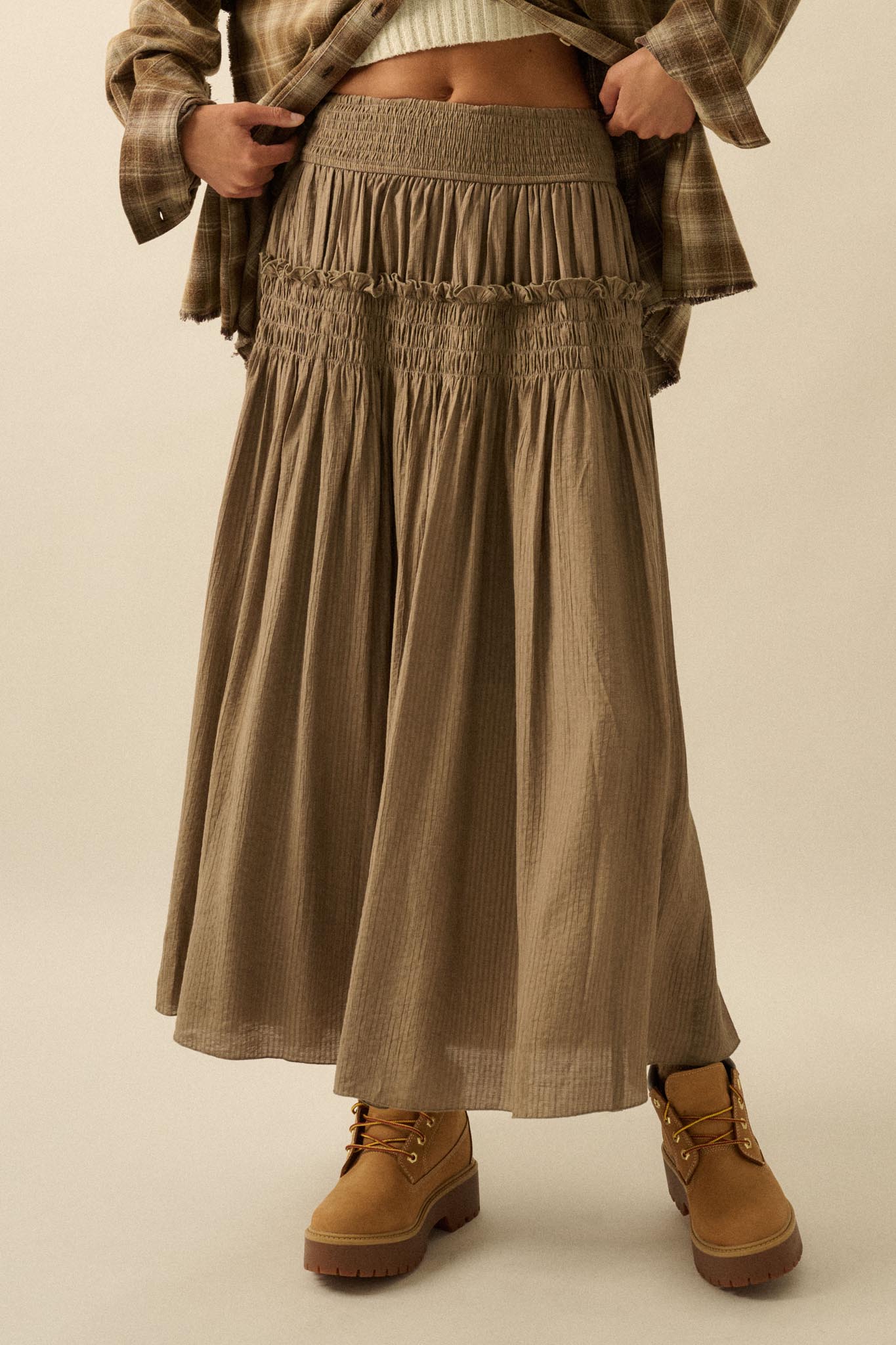 Love You More Smocked Tonal-Stripe Maxi skirt - ShopPromesa