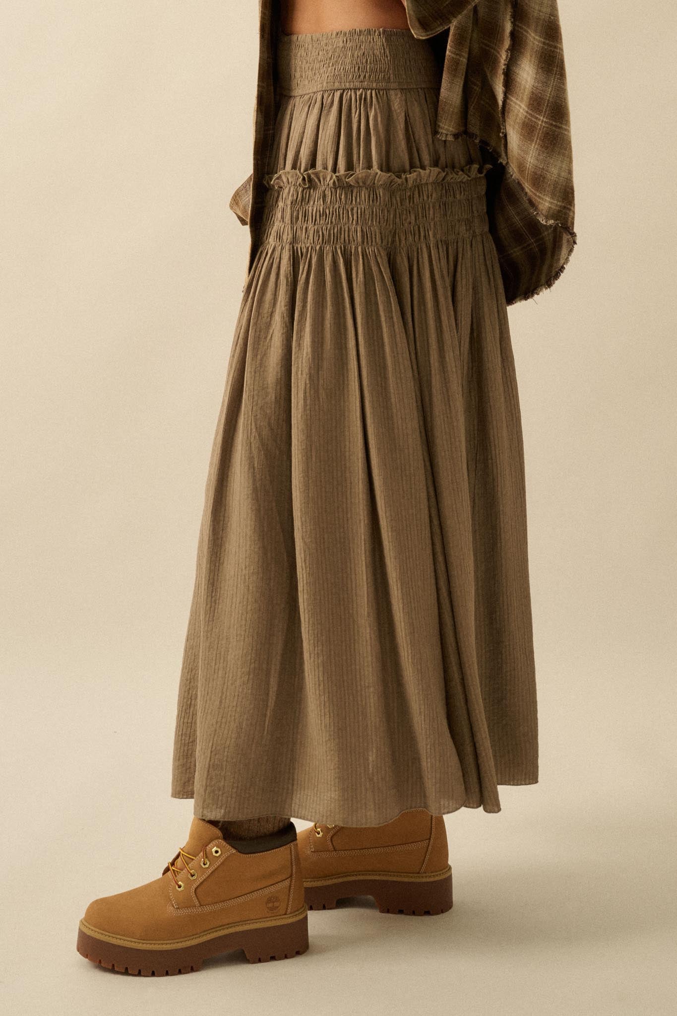 Love You More Smocked Tonal-Stripe Maxi skirt - ShopPromesa