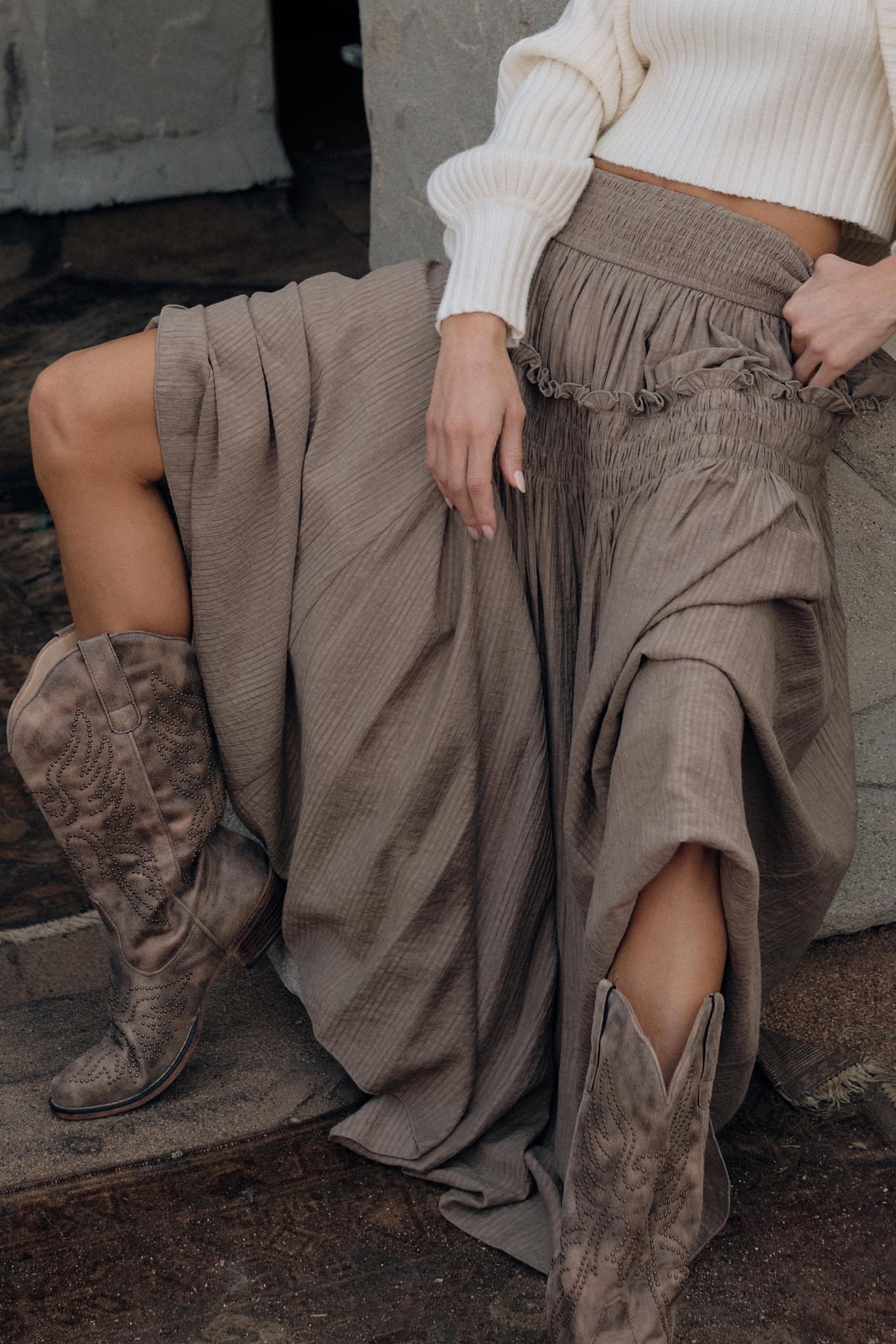 Love You More Smocked Tonal-Stripe Maxi skirt - ShopPromesa