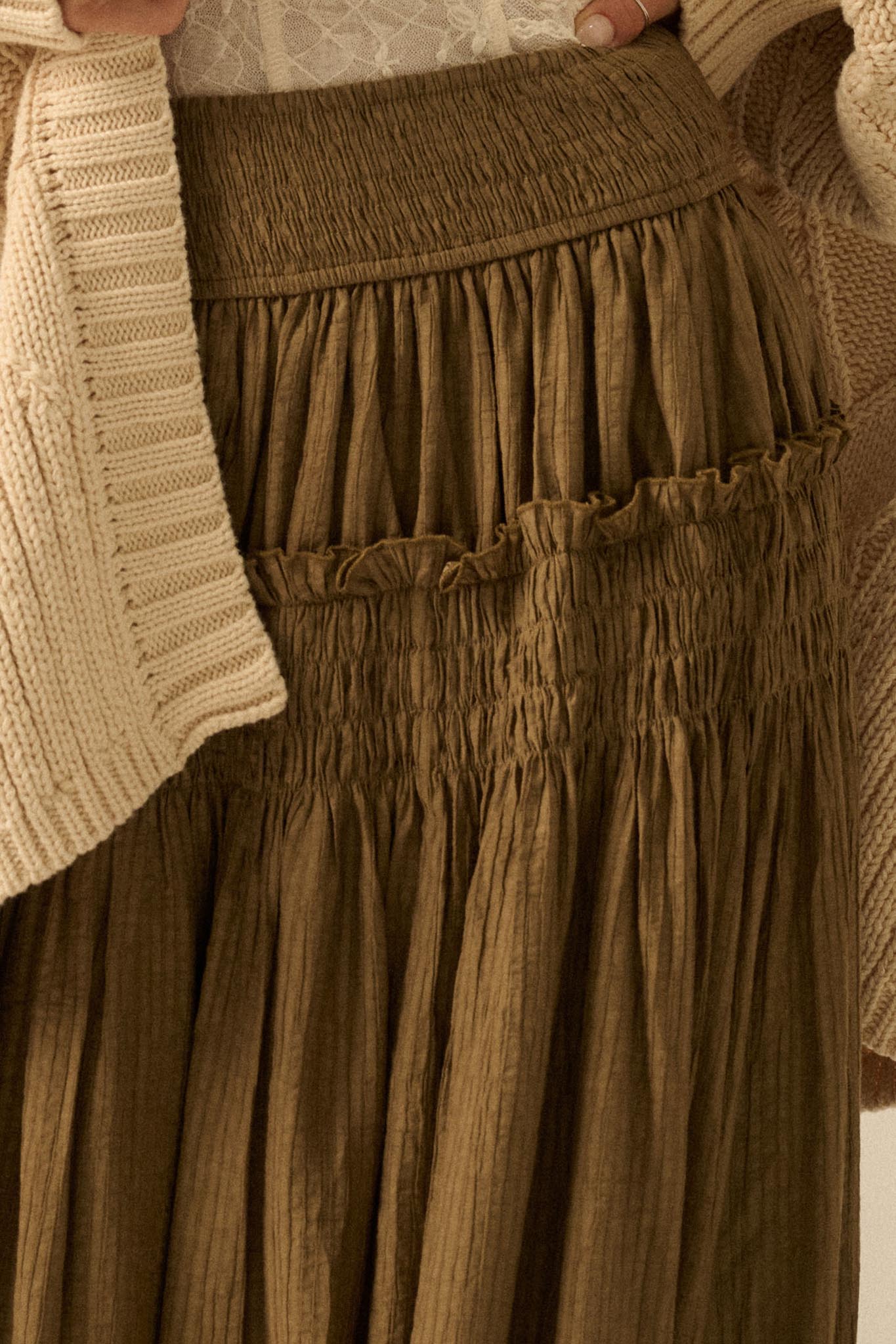 Love You More Smocked Tonal-Stripe Maxi skirt - ShopPromesa