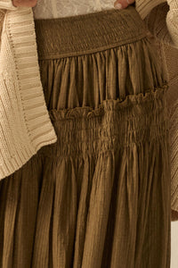 Love You More Smocked Tonal-Stripe Maxi skirt - ShopPromesa