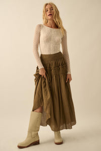 Love You More Smocked Tonal-Stripe Maxi skirt - ShopPromesa