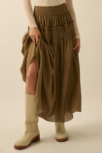 Love You More Smocked Tonal-Stripe Maxi skirt - ShopPromesa