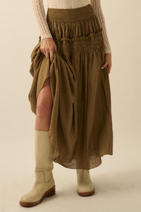 Love You More Smocked Tonal-Stripe Maxi skirt - ShopPromesa