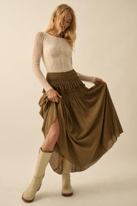 Love You More Smocked Tonal-Stripe Maxi skirt - ShopPromesa