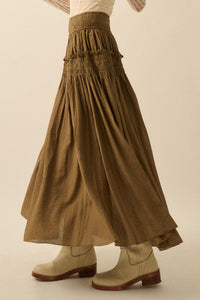 Love You More Smocked Tonal-Stripe Maxi skirt - ShopPromesa