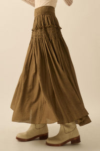 Love You More Smocked Tonal-Stripe Maxi skirt - ShopPromesa