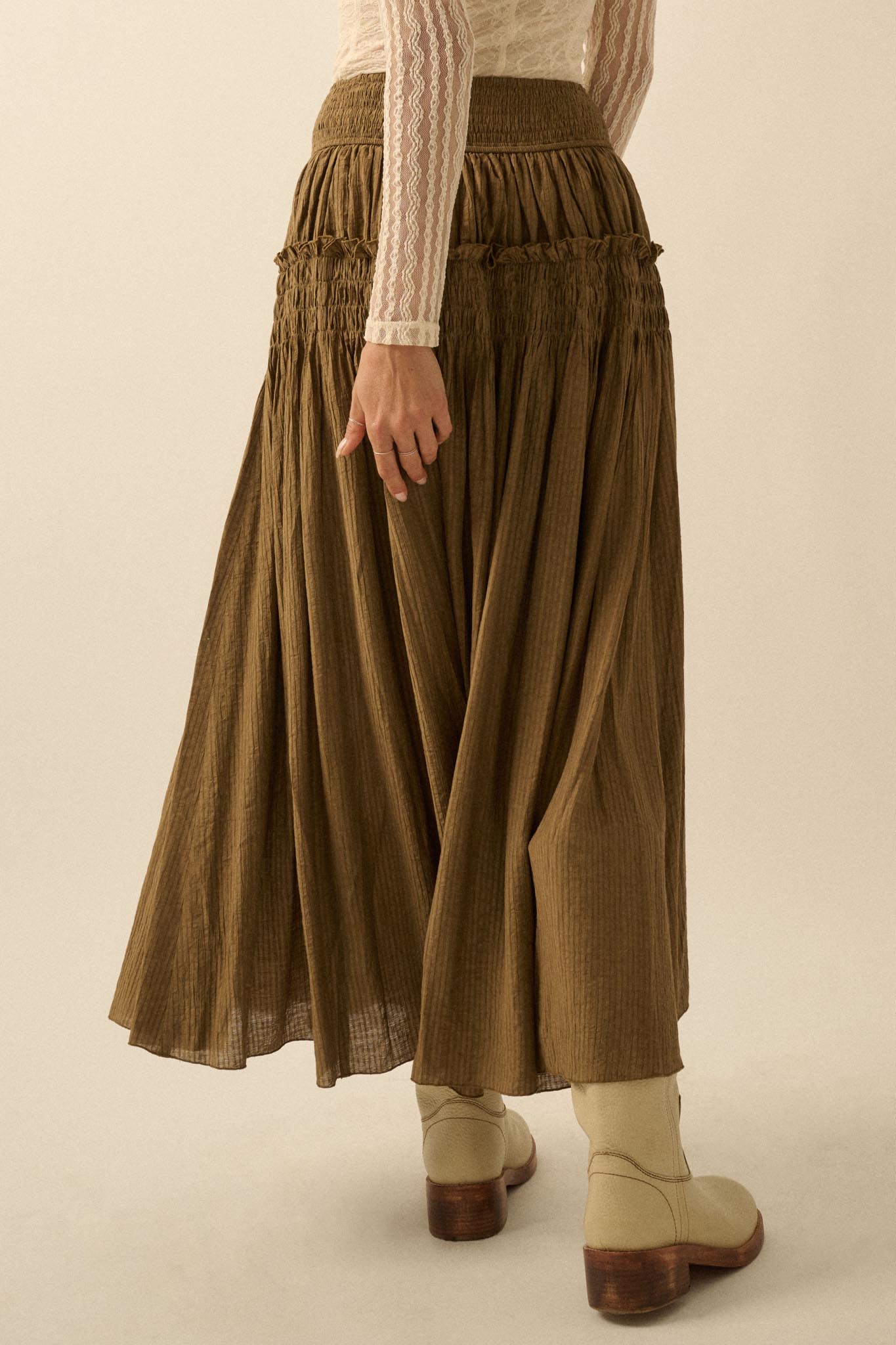 Love You More Smocked Tonal-Stripe Maxi skirt - ShopPromesa