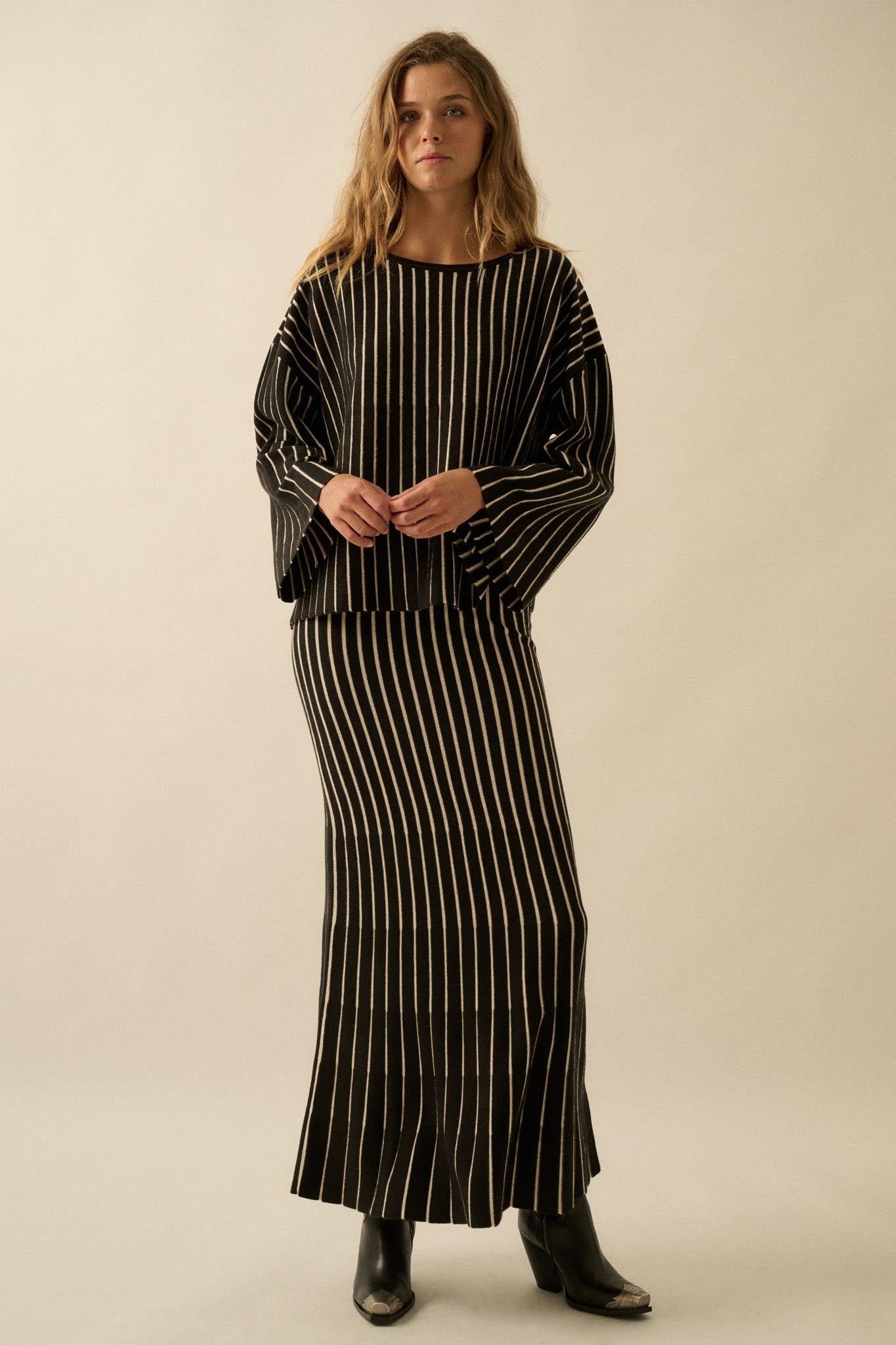 Next in Line Striped Mermaid Maxi Sweater Skirt - ShopPromesa