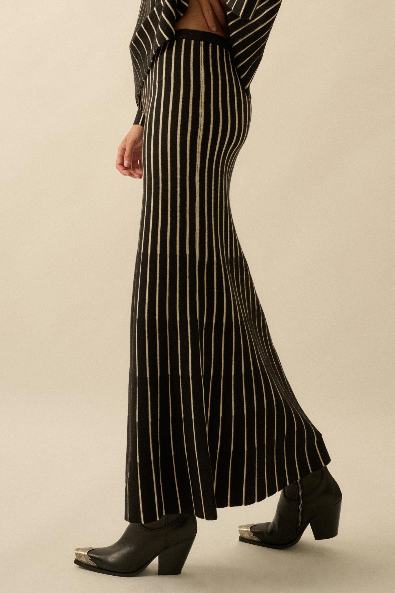 Next in Line Striped Mermaid Maxi Sweater Skirt - ShopPromesa