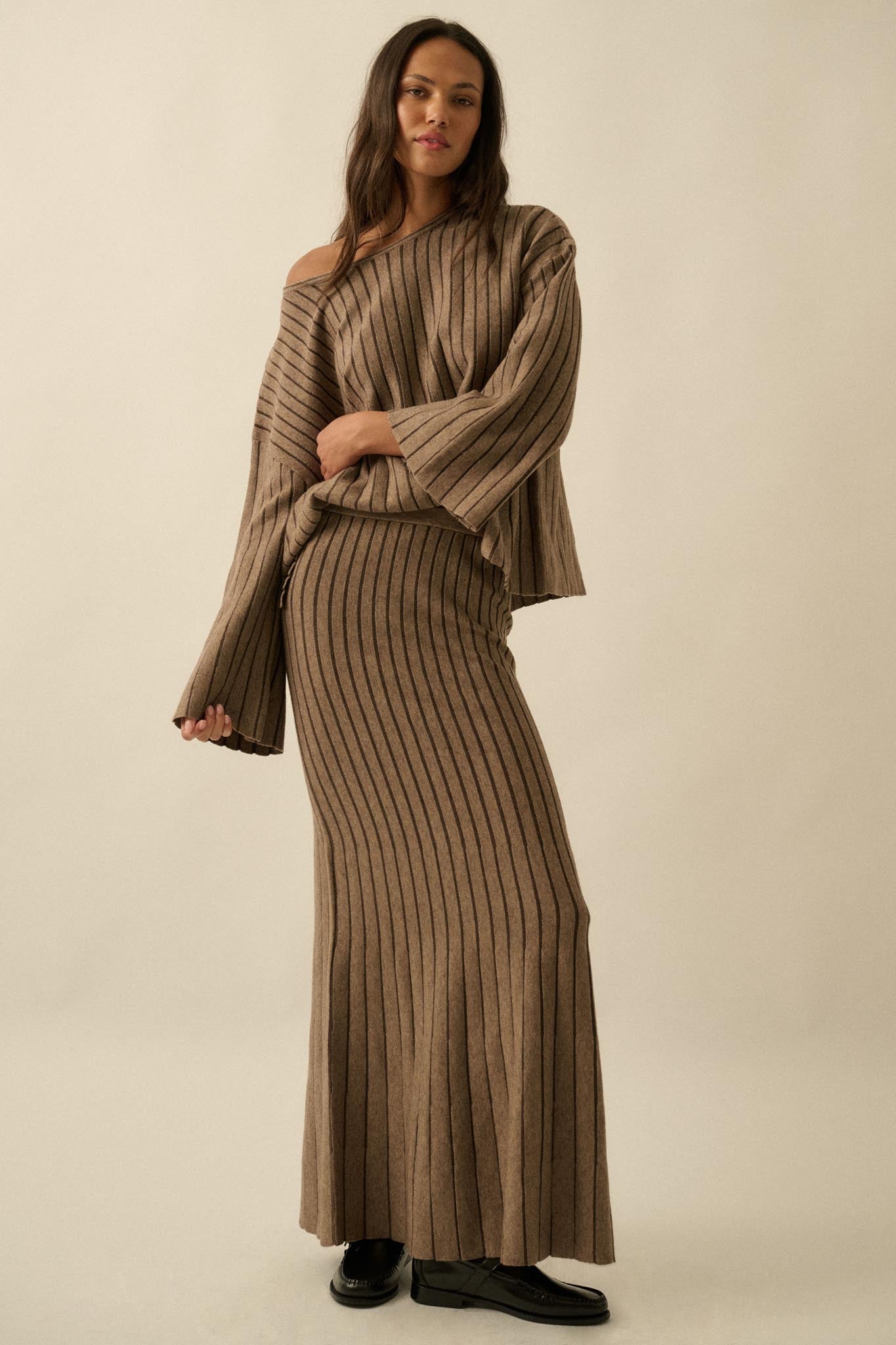 Next in Line Striped Mermaid Maxi Sweater Skirt - ShopPromesa