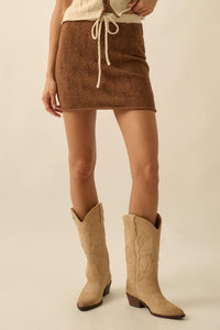 Say Yes Pointelle Drawstring Sweater Mini Skirt - ShopPromesa